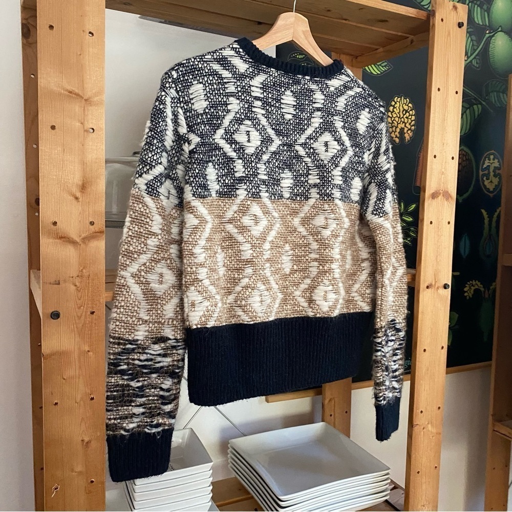 Sita Murt Scandinavian Wool Blend Knit Crewneck Sweater Blue Tan White Small - Picture 10 of 16